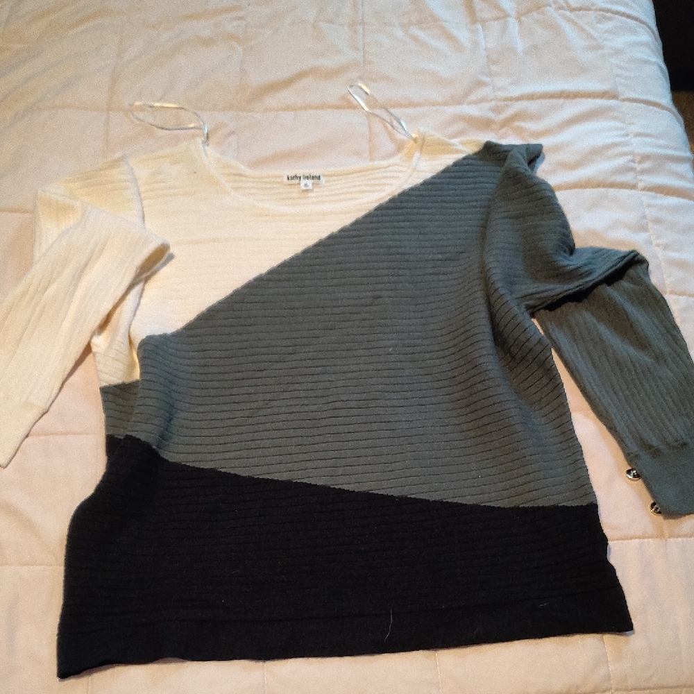 Kathy Ireland Sweater in Cream, Sage, and Black